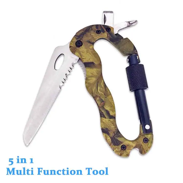 Stock 5 in 1 multi function tool with Carabiner for promotion gifts