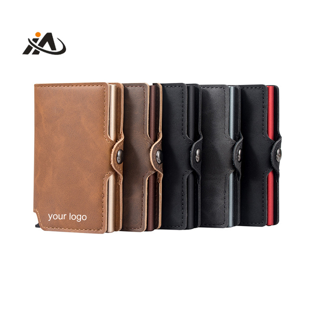 Vintage Classic Leather Card Holder Rfid Business Pop up case Mini Smart Leather Wallet