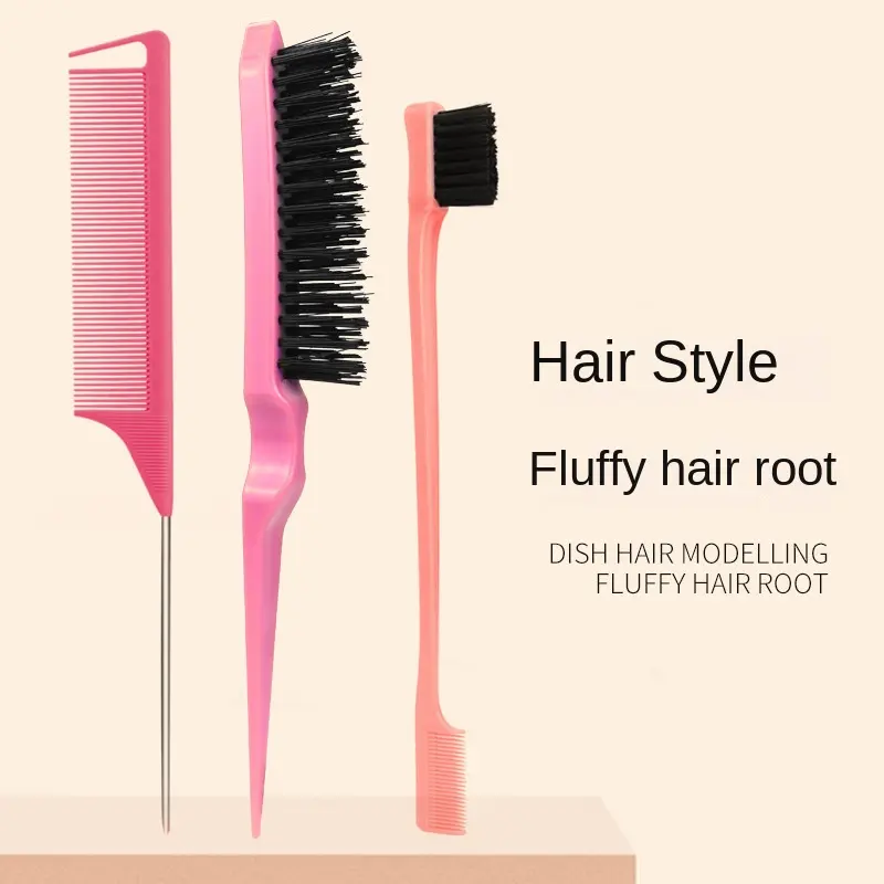 Outils de coiffure 5 pièces Highlight Tip Brosse à sourcils Styling Peigne Nylon Brosse Salon Teasing Brush Double Face Hair Edge Comb