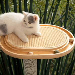 لوح خدش خشبي تفاعلي من الخيزران الفاخر ، لعبة أشجار القطط الداخلية ، كرة خدش ، كرتون معبأ بالكامل - Product Image 3