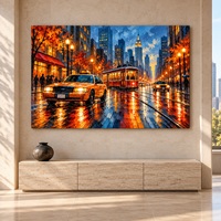 Impression sur toile de paysage urbain avec des scènes urbaines colorées et des détails peintoresques pour la décoration du salon et du bureau