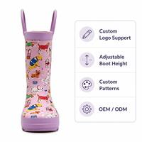 Bottes de pluie en caoutchouc pour chiot à imprimé intégral, avec doubles poignées, imperméables, antidérapantes, légères, roses, motif animal de dessin animé