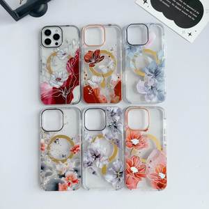 त्वचा-महसूस क्रिस्टल फ्रेम रंगीन छोटे सितारे + रेशम स्क्रीन सोने के चुंबकीय रिंग सेल फोन केस - Product Image 2