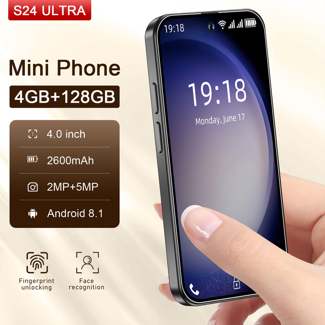 Hot-Selling S24 Mini Smartphone for Students 4-Inch Screen Quad Core 4GB+128GB 2MP+5MP Cameras 3G&4G Technology Highly Popular
