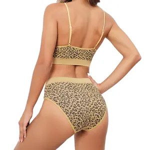 Комплект женского Бесшовного нижнего белья с леопардовым принтом