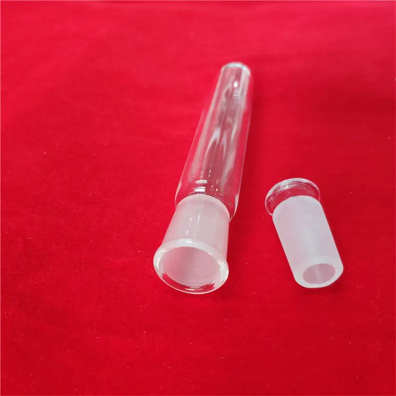 Özelleştirilmiş isıya dayanıklı şeffaf kuvars cam test tüpü buzlu stoper ile erimiş silika boru