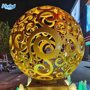 Décoration de jardin en métal d'extérieur personnalisée, sculpture de boule creuse en acier inoxydable illuminée - Product Image 4