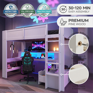 Lit superposé moderne et stylé pour chambre d'enfant, design en bois, lit mezzanine avec table de jeu pour garçons, mobilier de salle de jeux tendance pour enfants SRB - Product Image 1
