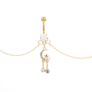 Chaîne de <span class=keywords><strong>nombril</strong></span> Xinfocus en acier inoxydable, motif lune et étoile, <span class=keywords><strong>piercing</strong></span> corporel, bijou de mode pour femmes et hommes – Grande Vente - Product Image 1