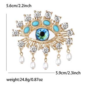 Pin Personalizado con Ojos Azules, Colgante de Perla, Insignia de Cristal con Diamantes, Pin de Metal para Mochila, Regalo de Moda para Mujer - Product Image 4