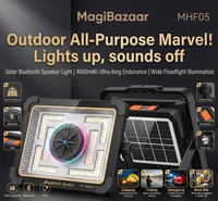 Lámpara Solar Portátil 2 en 1, Lámpara de Trabajo, Altavoz, Alto Brillo, RGB, IP66, Recargable, Táctil para Control, Ajustable