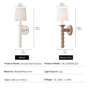Lámpara de Pared Moderna de Madera y Metal, Estilo Nórdico, para <span class=keywords><strong>Dormitorio</strong></span>, Lámpara de Noche, Decoración Rústica Americana, Lámpara de Pared Retro con Cuentas - Product Image 2