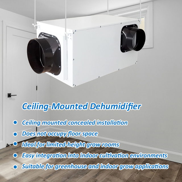 TOJJE Refrigerant 50L/Day Ceiling Mounted Industrial Dehumidifier With Duct for Hemp Drying Indoor Farming Warehouse