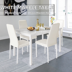 Modern minimalist white/black rectangular dining table with <b>chairs</b> for family <b>small</b> apartment and restaurant - Product Image 2