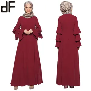 라운드 넥 이슬람 여성 의류 abaya ajman 도매 두바이 새로운 모델 3 레이어 멋진 긴 맥시 패션 이슬람 드레스