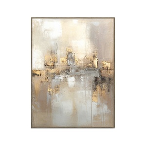 Cuadro de Arte Moderno con Hojas Doradas Grandes, Pintura Abstracta Urbana, Arte de Pared en Blanco, Negro y Gris, Decoración para Sala de Estar - Product Image 1