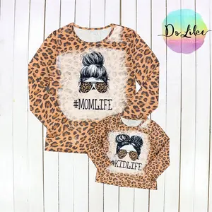 High quality tops children clothing brown leopard girls stamp pattern custom material blouse for mommy and baby clothes