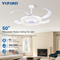 Ventilateur de plafond LED rétractable de 50 pouces avec télécommande, moteur DC dimmable, pour salon et salle à manger, fabrication OEM ODM