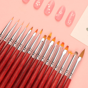 ชุดแปรงเพ้นท์เล็บสีน้ำด้ามไม้สีแดง 15 ชิ้น ขนไนลอน สำหรับวาดภาพ ระบายสี ทาเล็บ ทำเล็บมือ ทำเล็บเท้า ใช้ในร้านทำเล็บ - Product Image 2