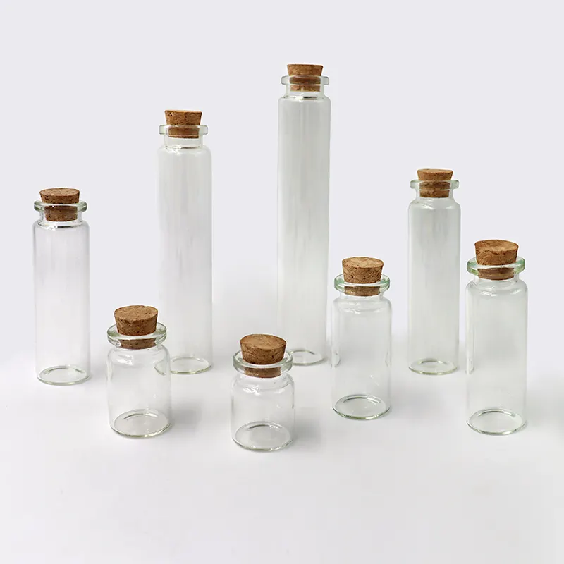 Mini Bottles With Cork Lids Wishing Message frosted clear Glass Bottles Vials Pudding Glass Jar With Cork Wooden Stopper Label