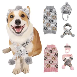 FASHION Pet Sweater Scarf With A Hat Dog Jumper Clothes Retro Style Dogs Cats Sweater Knitwear Durable