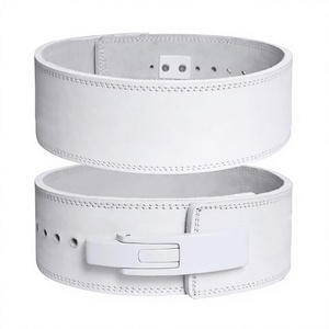 Cinturón de Levantamiento de Pesas de Cuero Vacuno Blanco, Resistente, con Soporte de Palanca y Hebilla Ajustable, para Entrenamiento en Gimnasio - Product Image 3