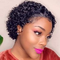 Perruque Pixie Courte Cheveux Humains Bouclés 13*1 Lace Frontale pour Femmes Noires Ondulation Water Wave en Promotion