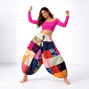 Patchwork Satin <b>Harem</b> Pants Women's Elastic Waist Full Length Straight <b>Trousers</b> Bohemian Yoga Lounge Wear - Product Image 1