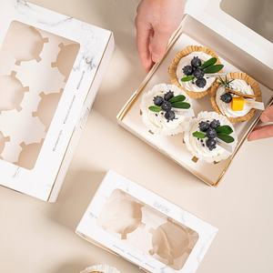 Op Maat Gedrukt Logo Wit Papier Luxe Marmer <span class=keywords><strong>2</strong></span> 4 6 Gaten Cupcake Geschenkdozen Ivoor Papier Bruiloft Cupcake Verpakking Doos - Product Image 2