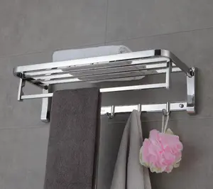 304 Stainless Steel Towel Rack Thicken Holder Moable Hook Wall Mount Shelf Bar Mirror Chrome Shower Hanger Bathroom Accessories