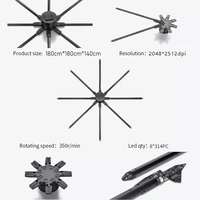 Projecteur de Ventilateur d'Affichage Holographique 3D 4K de Noël, Mur d'Hologrammes Modulaire à Grande Taille de 180 cm, Contrôle WiFi et par Application