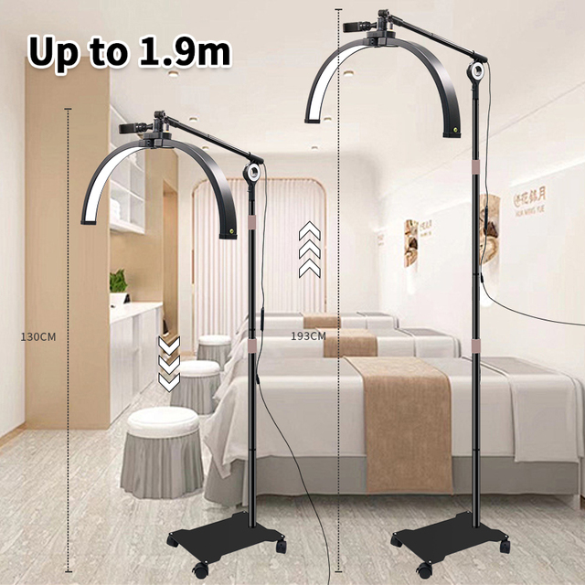 Custom Logo Aluminum Alloy Floor Standing Half Moon LED Beauty Lamp for Eyelash Nail Art Tattoo & Beauty Lighting