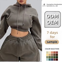 Ensemble de sweats à capuche oversize en molleton vierge personnalisables 2025 pour femmes, vente en gros, ensemble deux pièces crop top et pantalon de survêtement pour femmes