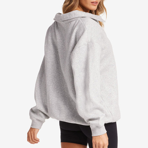 <span class=keywords><strong>Felpa</strong></span> <span class=keywords><strong>Oversize</strong></span> con Colletto per Donna in 50% Cotone 50% Poliestere Grigio con Logo Ricamato Personalizzato di Alta Qualità - Product Image 3