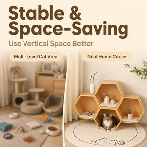 บ้านแมวทรงหกเหลี่ยมไม้ธรรมชาติแบบโมดูลาร์อเนกประสงค์ - Product Image 6