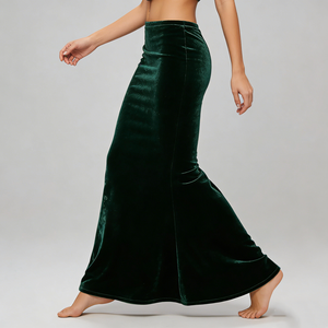 Jupes longues de soirée formelles confortables en <span class=keywords><strong>velours</strong></span> doux vert foncé sexy à taille haute pour femmes - Product Image 5