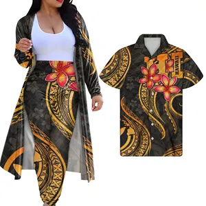 SAMOA长袖外套斗篷女慢跑套装2 pcs连衣裙设计 & 男式衬衫2件套装波利尼西亚部落设计情侣