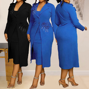 Women Coat Set - Ladies Coat Dress Set - Floral Midi