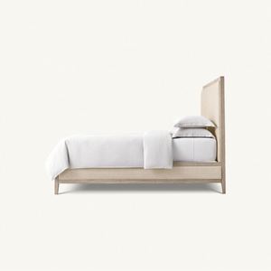 Cama Doble de Plataforma con Estructura de Madera de Roble Macizo, Diseño Francés Moderno y Cómodo, Tapizada en Tela, con Cabecera Suave, Fabricación Personalizada de Fábrica - Product Image 2