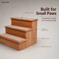 Escalier pour animaux de compagnie en bois, 3 marches, marches recouvertes de tapis, corps en bois teinté, pour petits animaux, chiens, chats, lit, canapé