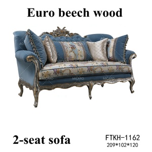 Mobili da <span class=keywords><strong>soggiorno</strong></span> classici francesi divano componibile in tessuto blu a 7 posti in <span class=keywords><strong>legno</strong></span> massello - Product Image 4