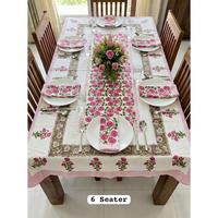 Nappe de table moderne en coton 100% imprimée à la main avec serviettes pour 6 personnes
