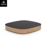 Table à thé et à café de haute qualité, style moderne minimaliste de luxe, en verre noir et marbre haut de gamme