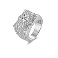 Cincin Pria Kaca Berlapis Emas dengan Batu Berlian 2 Karat yang Elegan dan Bergaya, Berlapis Pav-Set Starlight-Brilliant yang Trendy.
