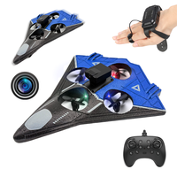 Avion RC AiJH avec caméra, gyro 6 axes, drones pour hélicoptère RC 360 ° Avion de chasse à réaction pour débutants avec lumières de navigation LED