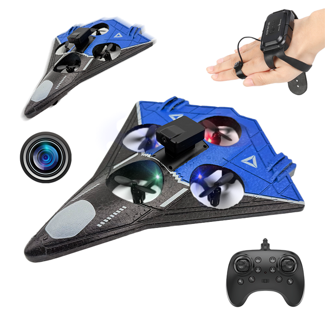 AiJH RC Plane with Camera 6-axis Gyro Drones for RC Helicopter 360°Flip Jet Fighter for Beginners with LED Navigation Lights