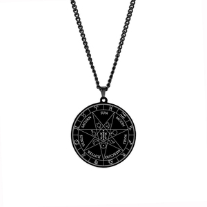 Collar con Colgante de Acero Inoxidable con Sello de los 7 Arcángeles, Pentáculo de San Cipriano, Pentagrama, 12 Signos Zodiacales, Sol, Luna, Amuleto Mágico, Talismán - Product Image 6