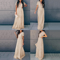 Robe longue maxi élégante formelle bohème en dentelle à manches courtes et col en V pour femmes, été, OEM