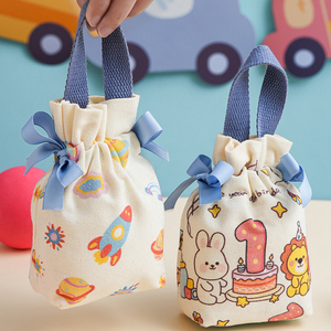 Bolsa de Regalo de Tela Moderna Personalizada para Niños, Bolsa de Dulces con Cordón de Lona de Algodón Azul y Rosa - Product Image 4