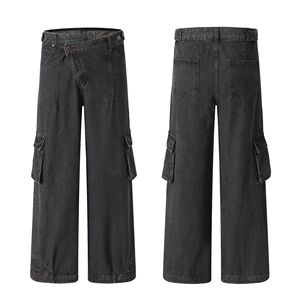 Vendita all'ingrosso su misura stile Street a vita bassa grandi pantaloni neri Cargo Jeans donna <span class=keywords><strong>con</strong></span> Jeans strappati donna per tutta la stagione - Product Image 6